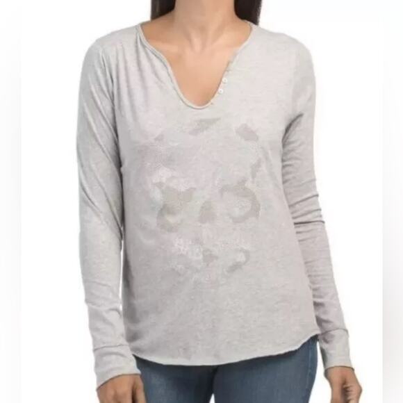 ZADIG & VOLTAIRE Tunisien Camo Strass Skull Henley Grey Size Medium - Picture 2 of 8